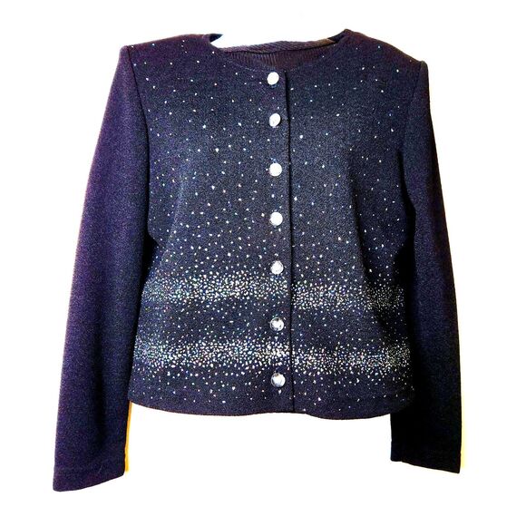 Vintage Y2K Dawn Joy Black Bling Cardigan Jacket Top Woman's Sz. 10P 80's 90' - Picture 1 of 9